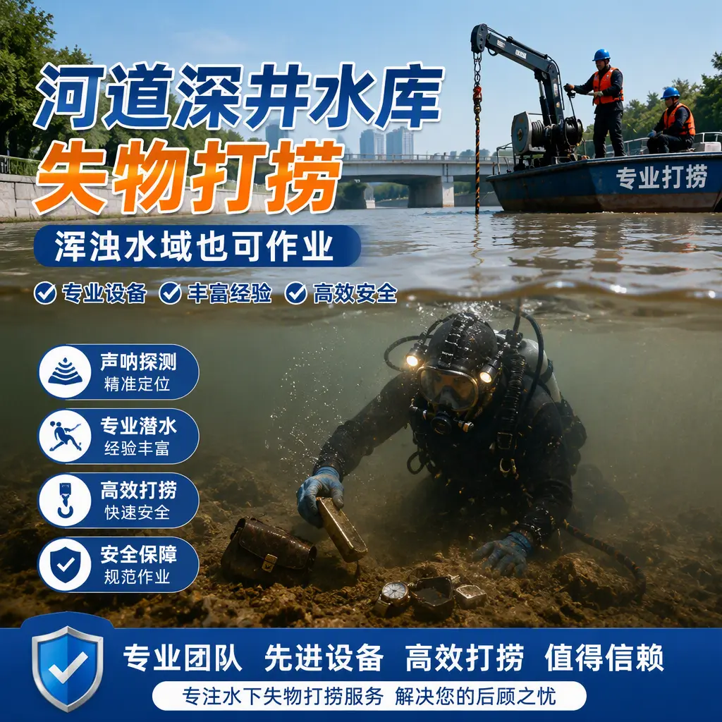 河道深井水库失物打捞，浑浊水域也可作业长丰