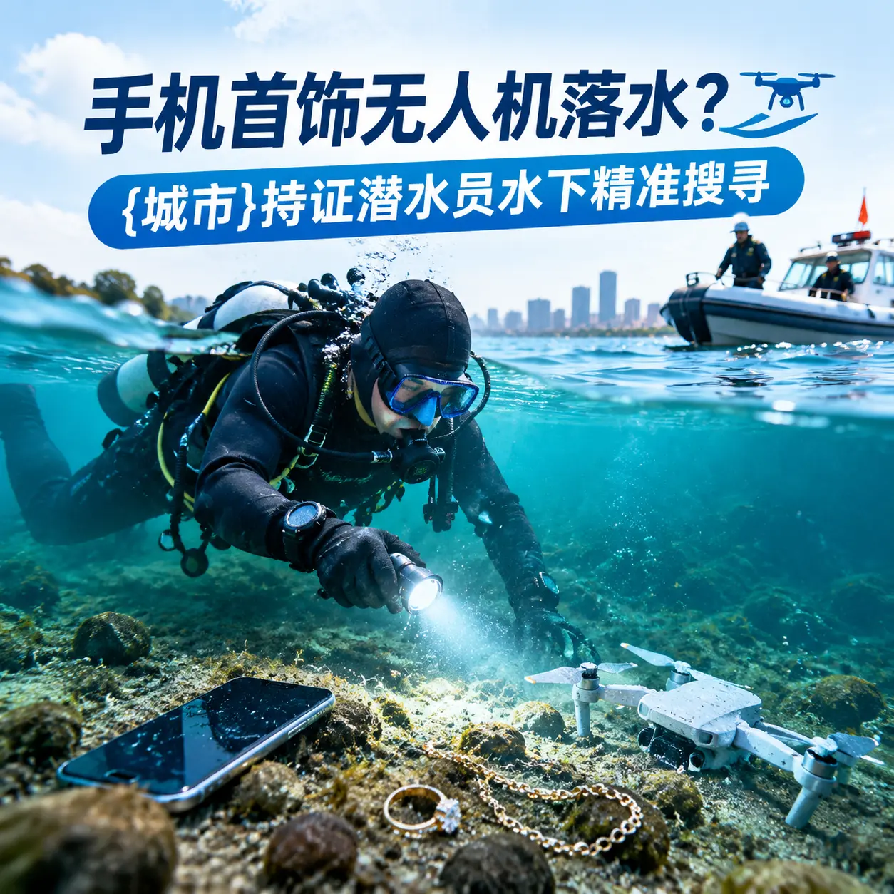 手机首饰无人机落水？长丰持证潜水员水下精准搜寻