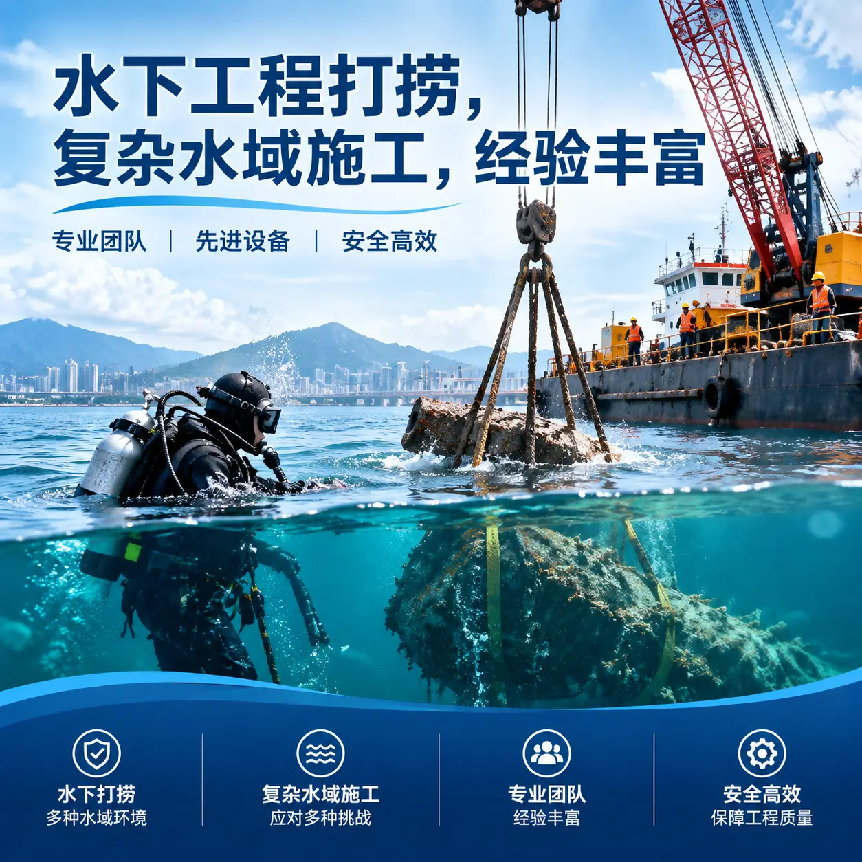 水下工程打捞，复杂水域施工，经验丰富长丰